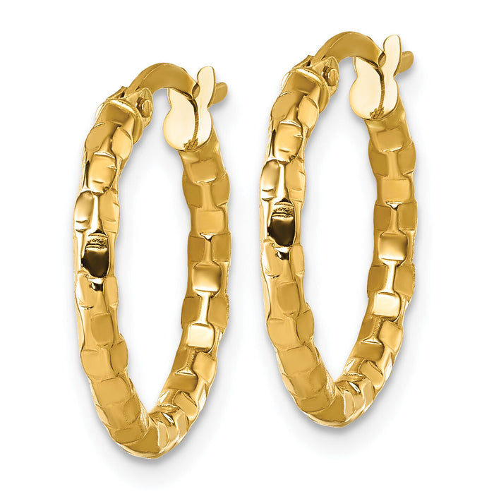 14k Polished Textured Hoop Earrings-TF2413