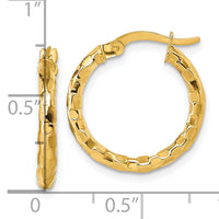 14k Polished Textured Hoop Earrings-TF2413