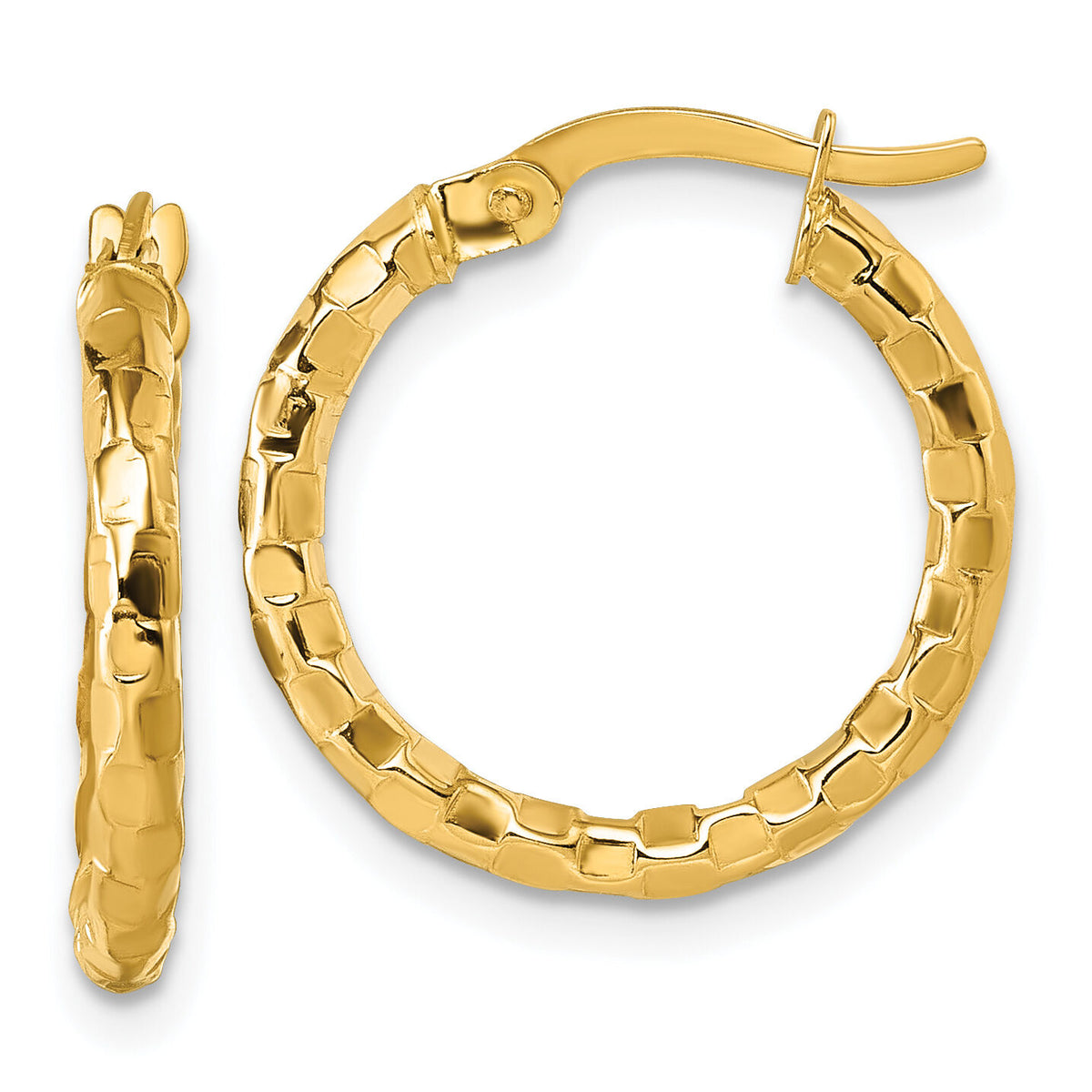 14k Polished Textured Hoop Earrings-TF2413