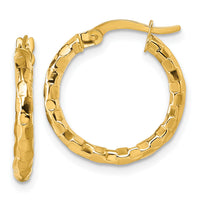 14k Polished Textured Hoop Earrings-TF2413