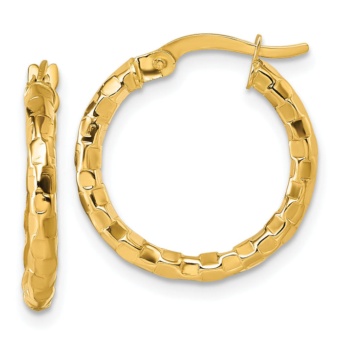 14k Polished Textured Hoop Earrings-TF2413