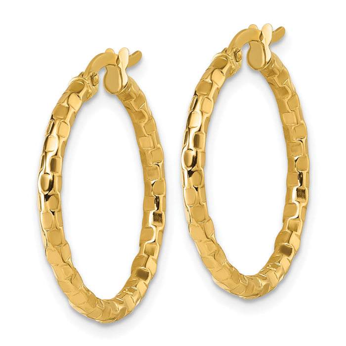 14k Polished Textured Hoop Earrings-TF2414