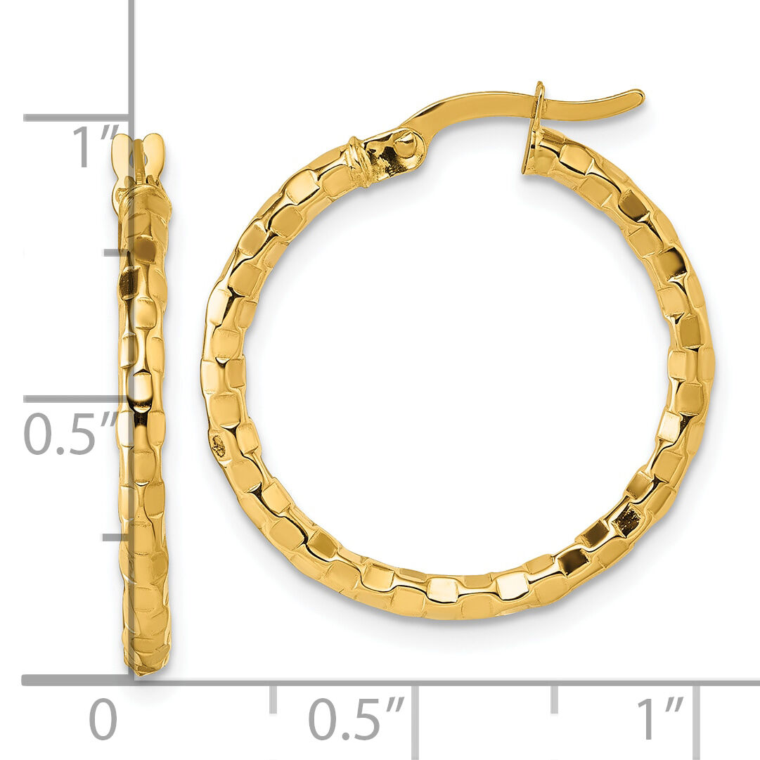 14k Polished Textured Hoop Earrings-TF2414