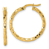 14k Polished Textured Hoop Earrings-TF2414