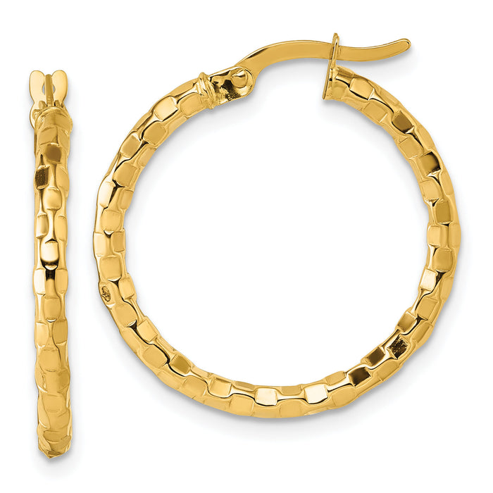 14k Polished Textured Hoop Earrings-TF2414