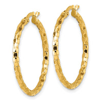 14k Polished Textured Hoop Earrings-TF2415