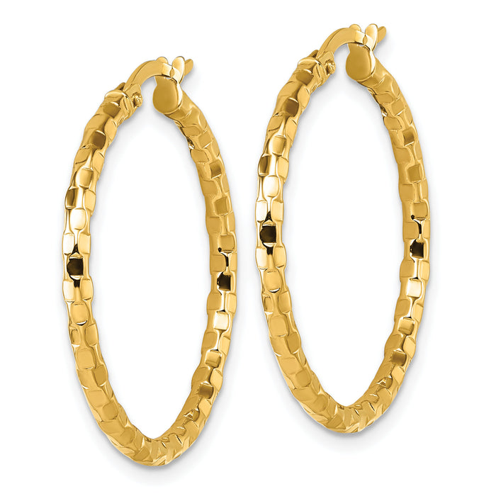 14k Polished Textured Hoop Earrings-TF2415