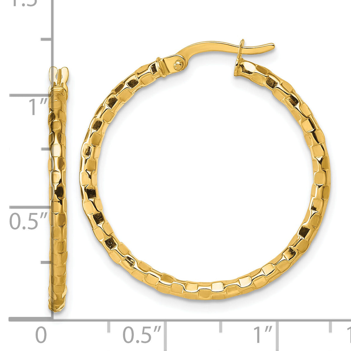 14k Polished Textured Hoop Earrings-TF2415