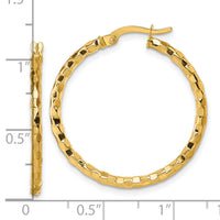 14k Polished Textured Hoop Earrings-TF2415