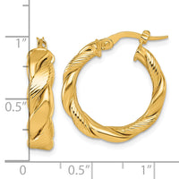 14K Polished and Textured Twisted Hoop Earrings-TF2416