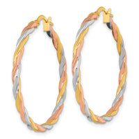 14k w/Rose and White Rhodium Twist Hoop Earrings-TF2419