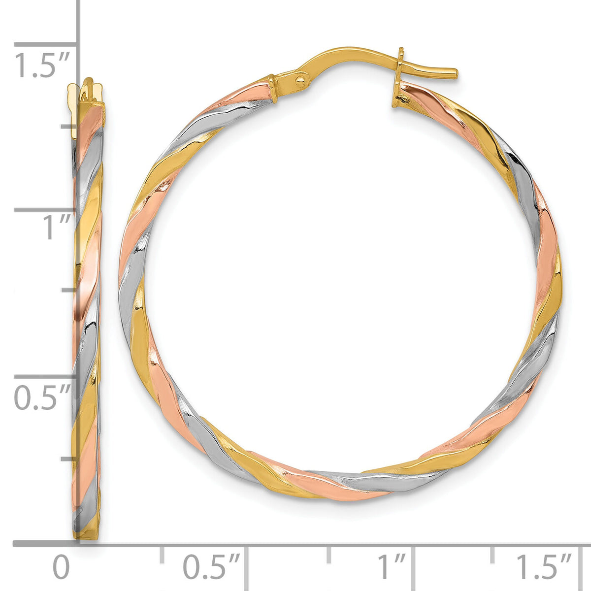14k w/Rose and White Rhodium Twist Hoop Earrings-TF2419