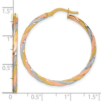 14k w/Rose and White Rhodium Twist Hoop Earrings-TF2419