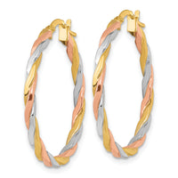14k w/Rose and White Rhodium Twist Hoop Earrings-TF2420