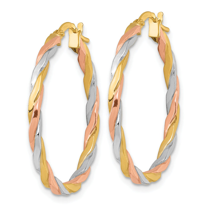 14k w/Rose and White Rhodium Twist Hoop Earrings-TF2420