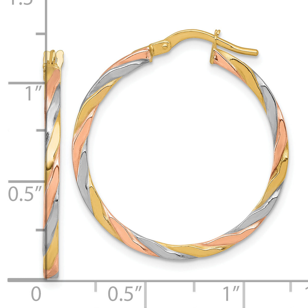 14k w/Rose and White Rhodium Twist Hoop Earrings-TF2420