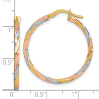 14k w/Rose and White Rhodium Twist Hoop Earrings-TF2420