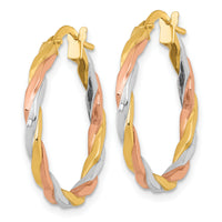 14k w/Rose and White Rhodium Twist Hoop Earrings-TF2421