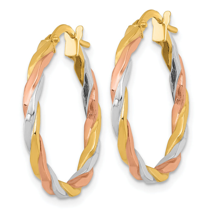 14k w/Rose and White Rhodium Twist Hoop Earrings-TF2421