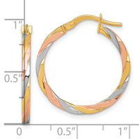 14k w/Rose and White Rhodium Twist Hoop Earrings-TF2421