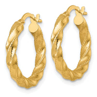14k Polished Diamond-cut Twist Hoop Earrings-TF2422