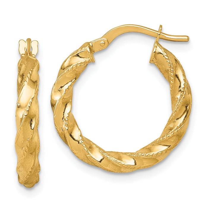 14k Polished Diamond-cut Twist Hoop Earrings-TF2422
