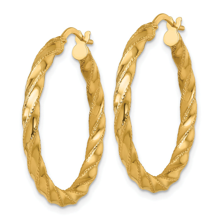 14k Polished Diamond-cut Twist Hoop Earrings-TF2424