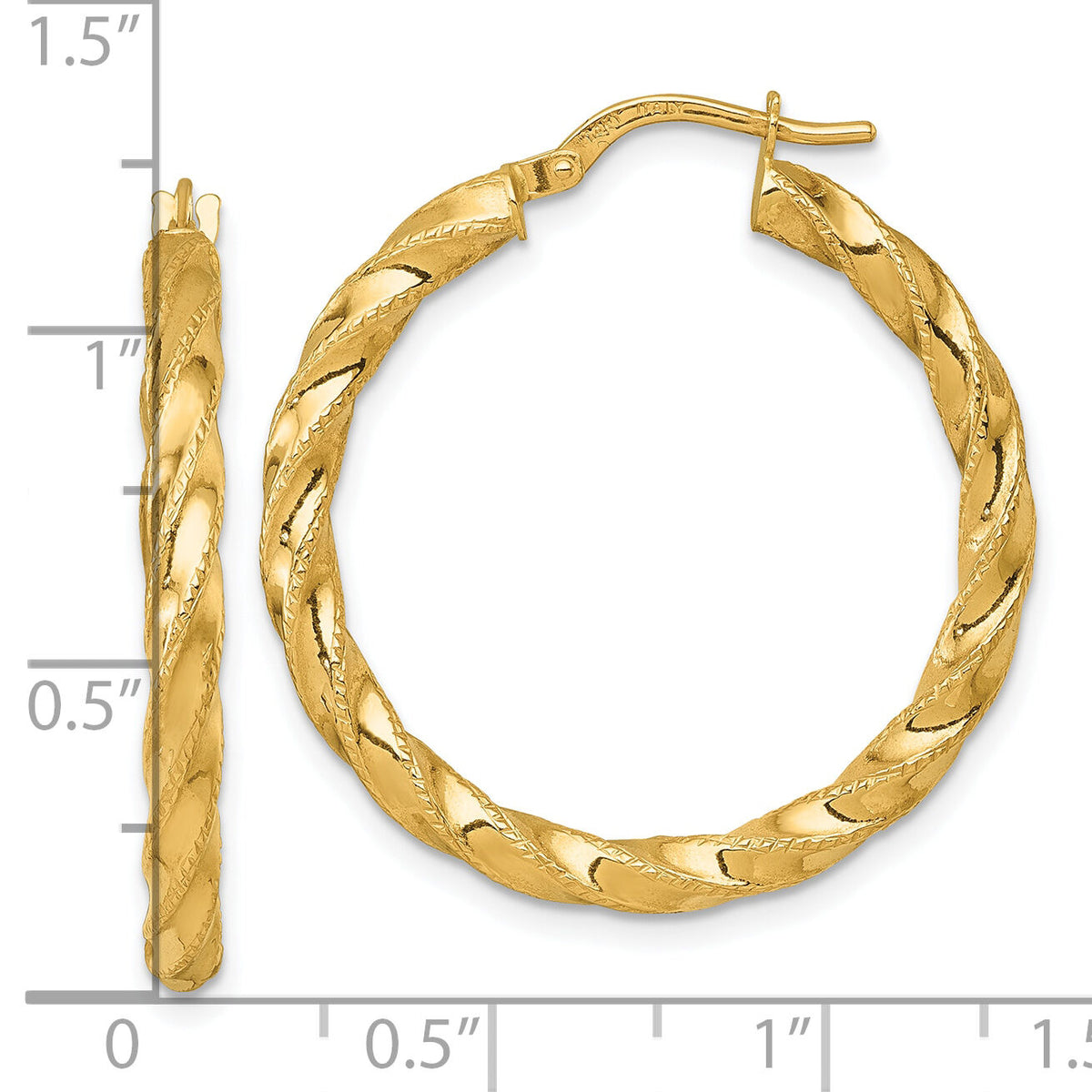 14k Polished Diamond-cut Twist Hoop Earrings-TF2424