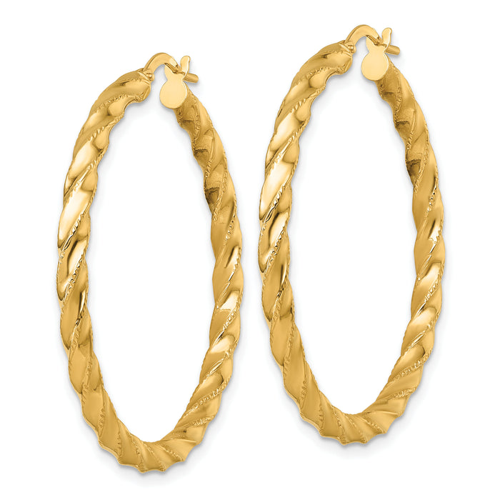 14k Polished Diamond-cut Twist Hoop Earrings-TF2427