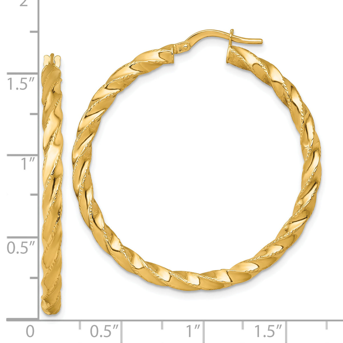 14k Polished Diamond-cut Twist Hoop Earrings-TF2427