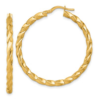 14k Polished Diamond-cut Twist Hoop Earrings-TF2427