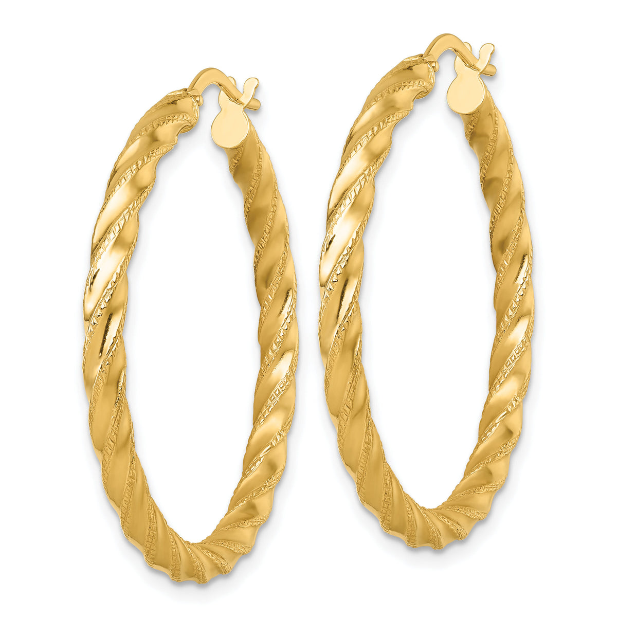 14k Polished Diamond-cut Twist Hoop Earrings-TF2428