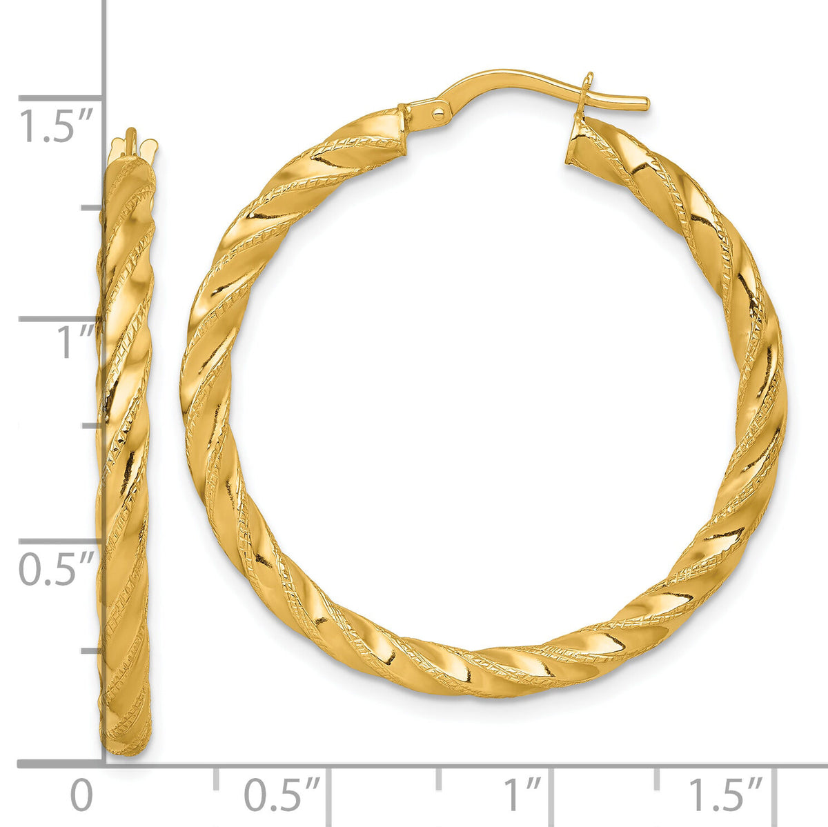14k Polished Diamond-cut Twist Hoop Earrings-TF2428