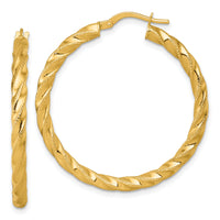 14k Polished Diamond-cut Twist Hoop Earrings-TF2428