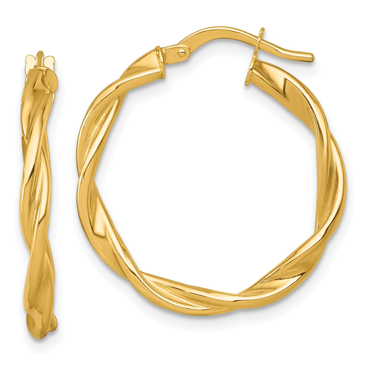 14k Polished Twist Hoop Earrings-TF2430