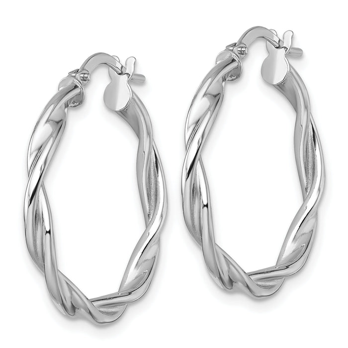 14k White Gold Polished Twist Hoop Earrings-TF2430W