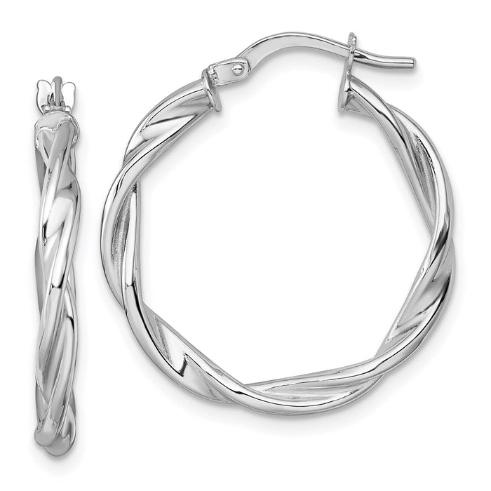 14k White Gold Polished Twist Hoop Earrings-TF2430W