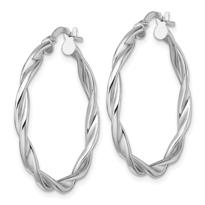 14k White Gold Polished Twist Hoop Earrings-TF2431W