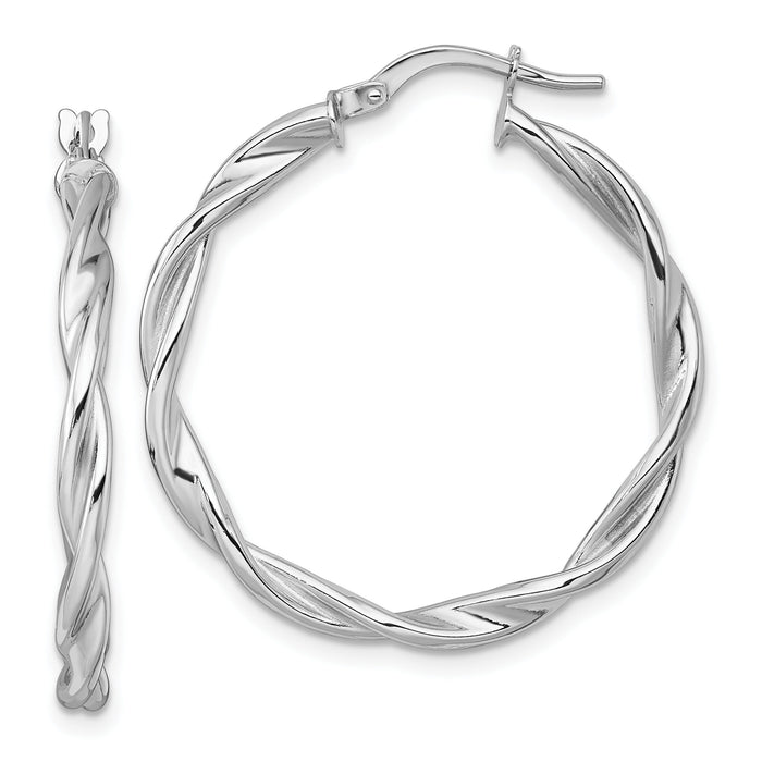 14k White Gold Polished Twist Hoop Earrings-TF2431W