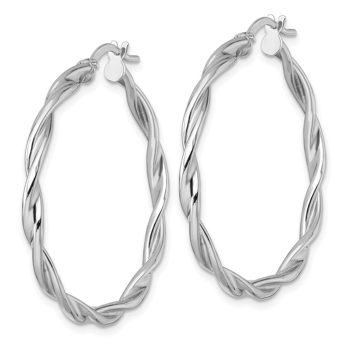 14k White Gold Polished Twist Hoop Earrings-TF2432W