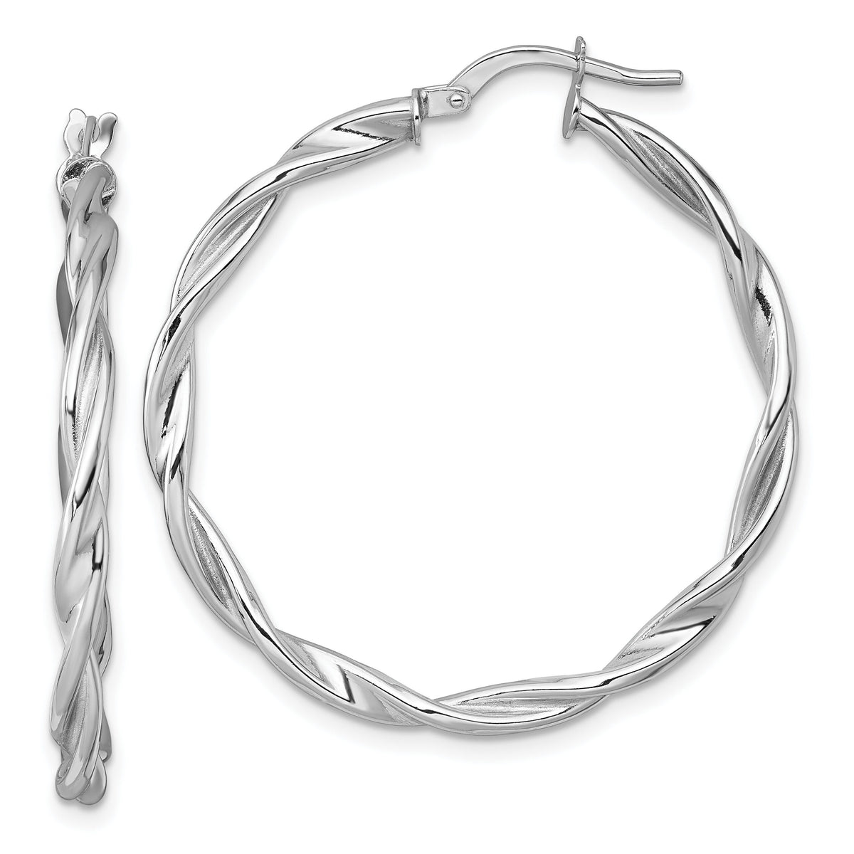 14k White Gold Polished Twist Hoop Earrings-TF2432W