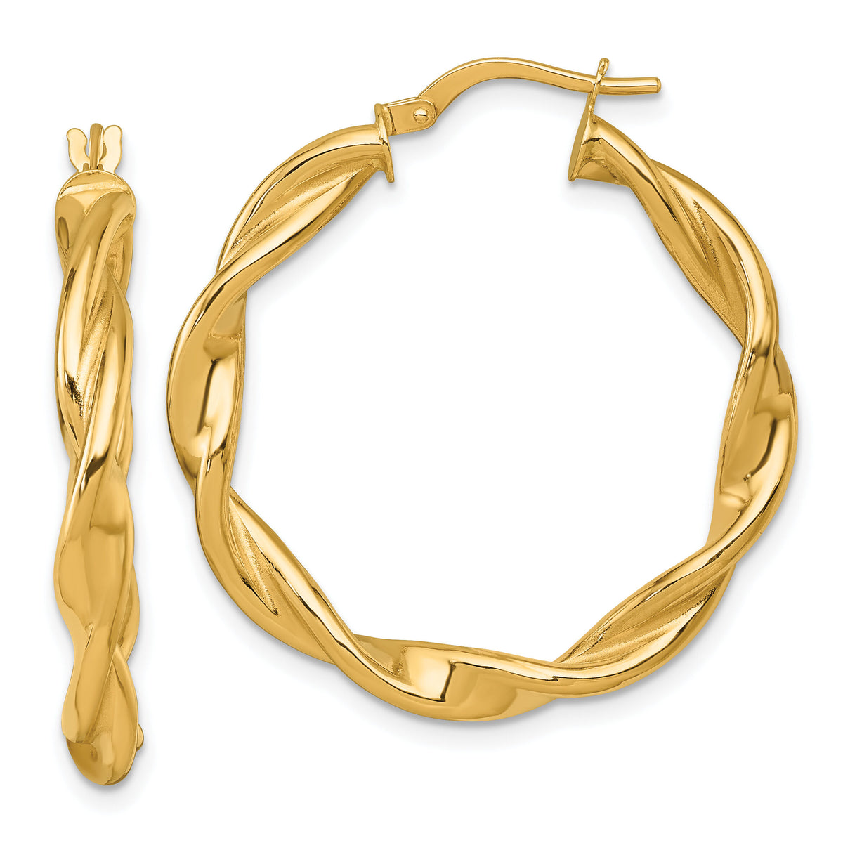 14k Polished Twist Hoop Earrings-TF2435