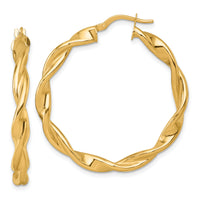 14k Polished Twist Hoop Earrings-TF2436