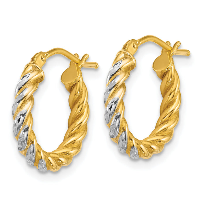 14k w/ White Rhodium Polished D/C Twisted 2.75mm Hoop Earrings-TF2437