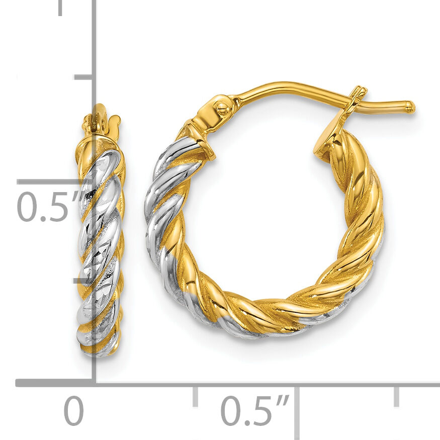 14k w/ White Rhodium Polished D/C Twisted 2.75mm Hoop Earrings-TF2437