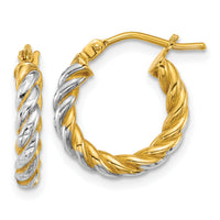 14k w/ White Rhodium Polished D/C Twisted 2.75mm Hoop Earrings-TF2437
