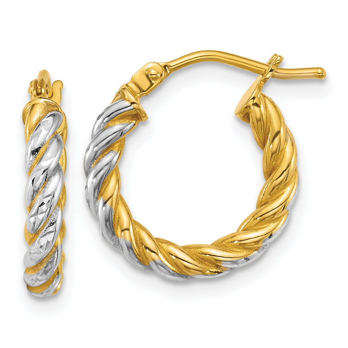 14k w/ White Rhodium Polished D/C Twisted 2.75mm Hoop Earrings-TF2437