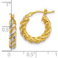 14k w/ White Rhodium Polished D/C Twisted 3.75mm Hoop Earrings-TF2438