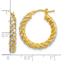 14k w/ White Rhodium Polished D/C Twisted 3.75mm Hoop Earrings-TF2439