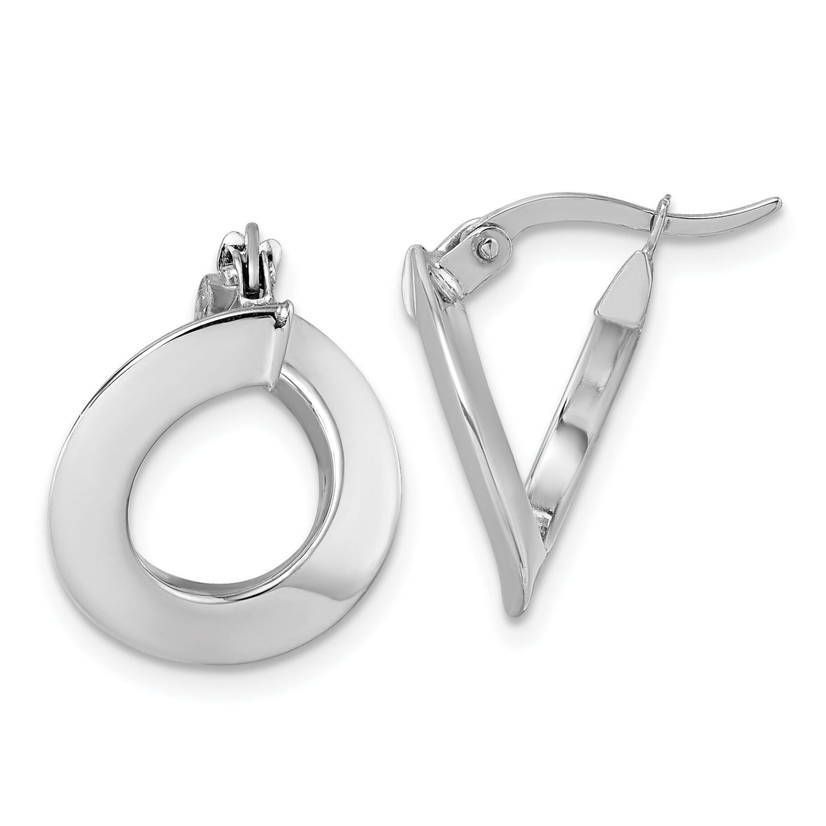 14k White Gold Polished Twisted Oval Hoop Earrings-TF2440W